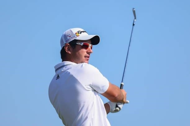 Lucas Herbert of Australia tees off on the 5th hole during Day One of The 149th Open at Royal St George’s Golf Club on July 15, 2021 in Sandwich,...