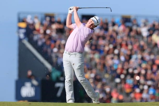 Robert Macintyre of Scotland plays his second shot on the 8th hole during Day One of The 149th Open at Royal St George’s Golf Club on July 15, 2021...