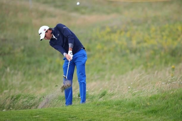 Benjamin Hebert of France plays a second shot on the 17th hole during Day One of The 149th Open at Royal St George’s Golf Club on July 15, 2021 in...