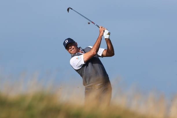 Matt Kuchar of The United States plays his second shot on the 8th hole during Day One of The 149th Open at Royal St George’s Golf Club on July 15,...