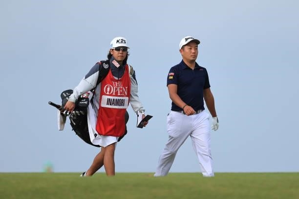 Yuki Inamori of Japan walks on the 8th hole during Day One of The 149th Open at Royal St George’s Golf Club on July 15, 2021 in Sandwich, England.