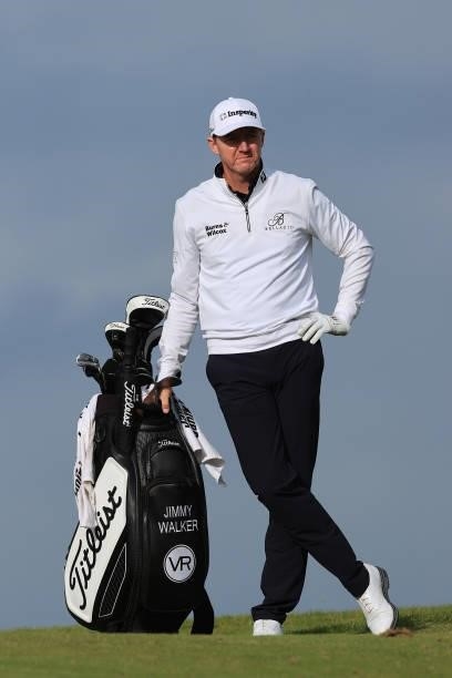 Jimmy Walker of The United States looks on on the 8th hole during Day One of The 149th Open at Royal St George’s Golf Club on July 15, 2021 in...