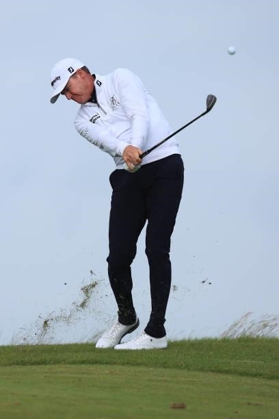 Jimmy Walker of The United States plays his second shot on the 8th hole during Day One of The 149th Open at Royal St George’s Golf Club on July 15,...