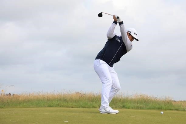 Kurt Kitayama of the United States plays his shot from the tenth tee during Day One of The 149th Open at Royal St George’s Golf Club on July 15, 2021...