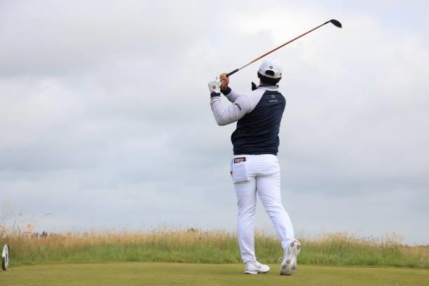 Kurt Kitayama of the United States plays his shot from the tenth tee during Day One of The 149th Open at Royal St George’s Golf Club on July 15, 2021...