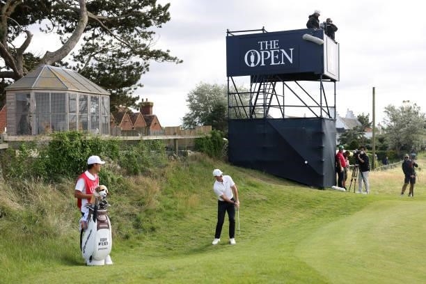 Rory McIlroy of Northern Ireland plays a shot during Day One of The 149th Open at Royal St George’s Golf Club on July 15, 2021 in Sandwich, England.