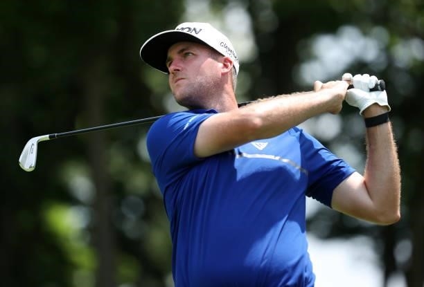 Taylor Pendrith of Canada plays his shot from the 17th tee during the first round of the Barbasol Championship at Keene Trace Golf Club on July 15,...