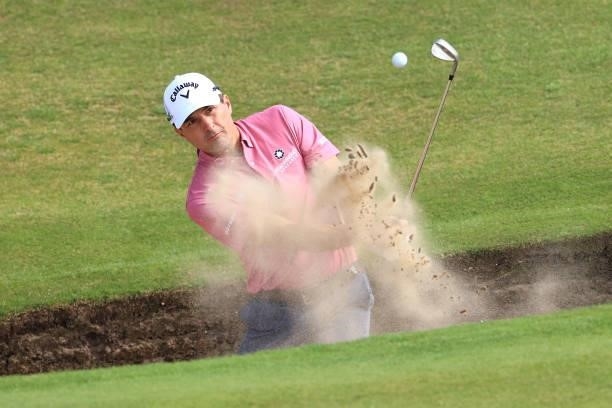 Kevin Kisner of The United States plays his second shot on the 6th hole during Day One of The 149th Open at Royal St George’s Golf Club on July 15,...