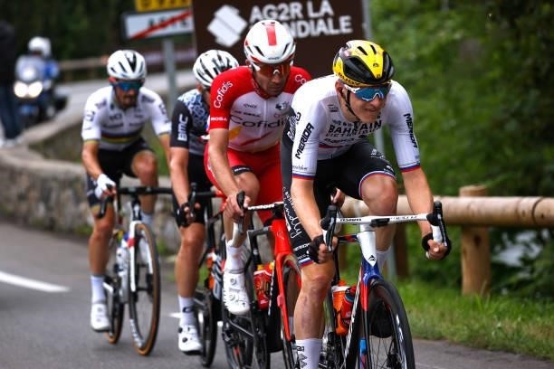 Matej Mohorič of Slovenia and Team Bahrain - Victorious leads The Breakaway during the 108th Tour de France 2021, Stage 18 a 129,7km stage from Pau...
