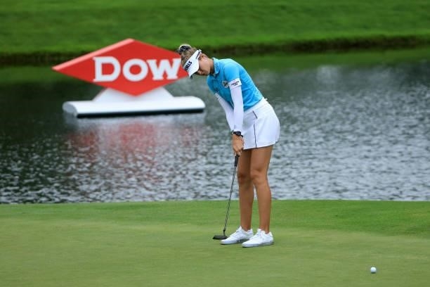 Nelly Korda plays a shot on the fifth hole during the second round of the Dow Great Lakes Bay Invitational at Midland Country Club on July 15, 2021...