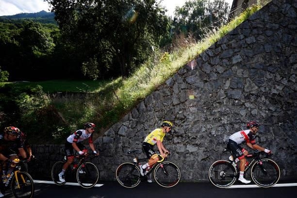 Tadej Pogačar of Slovenia and UAE-Team Emirates Yellow Leader Jersey and Teammates during the 108th Tour de France 2021, Stage 18 a 129,7km stage...