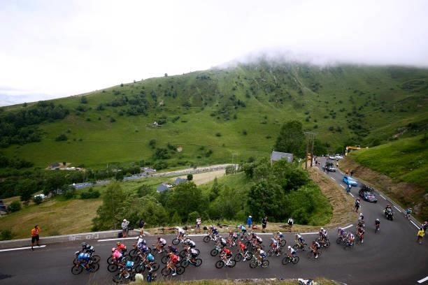 The Peloton passing through Luz Ardiden during the 108th Tour de France 2021, Stage 18 a 129,7km stage from Pau to Luz Ardiden 1715m / Landscape /...