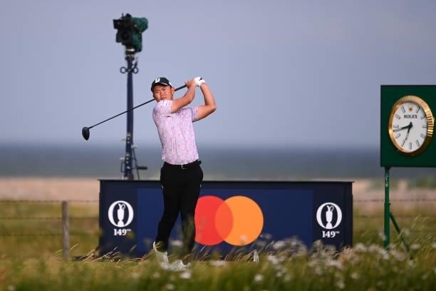 Ryosuke Kinoshita of Japan tees off on the 12th hole during Day One of The 149th Open at Royal St George’s Golf Club on July 15, 2021 in Sandwich,...