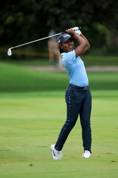 Mariah Stackhouse plays a shot on the 16th hole during the second round of the Dow Great Lakes Bay Invitational at Midland Country Club on July 15,...