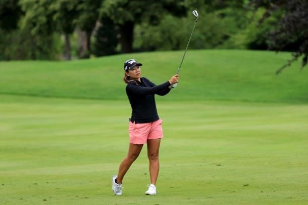 Mina Harigae plays a shot on the 16th hole during the second round of the Dow Great Lakes Bay Invitational at Midland Country Club on July 15, 2021...