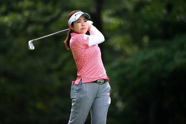 Sumika Nakasone of Japan hits her tee shot on the 12th hole during first round of the GMO Internet Ladies Samantha Thavasa Global Cup at Eagle Point...