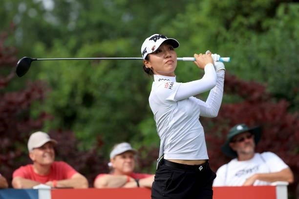 Lydia Ko of Australia plays a shot on the 16th hole during the second round of the Dow Great Lakes Bay Invitational at Midland Country Club on July...