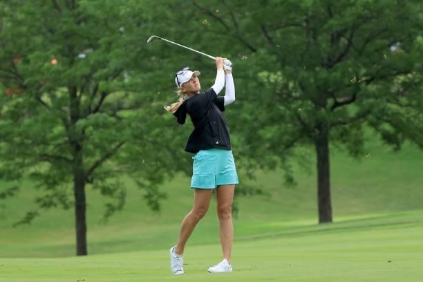 Jessica Korda plays a shot on the 11th hole during the second round of the Dow Great Lakes Bay Invitational at Midland Country Club on July 15, 2021...