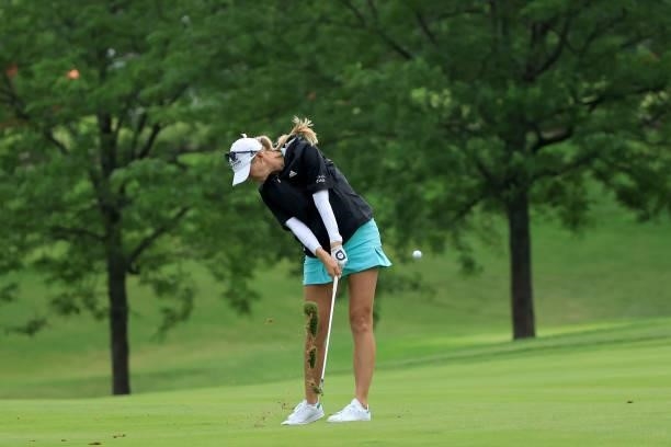 Jessica Korda plays a shot on the 11th hole during the second round of the Dow Great Lakes Bay Invitational at Midland Country Club on July 15, 2021...