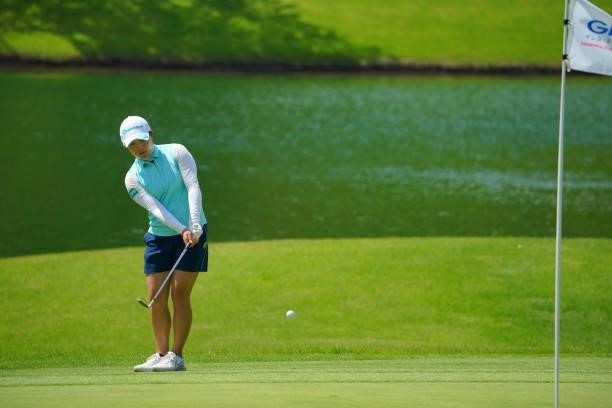Saki Nagamine of Japan chips onto the 16th green during first round of the GMO Internet Ladies Samantha Thavasa Global Cup at Eagle Point Golf Club...