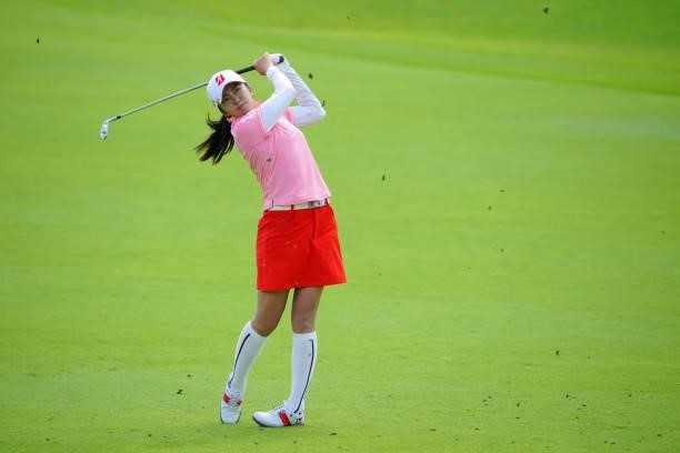 Kotone Hori of Japan hits her third shot on the 15th hole during first round of the GMO Internet Ladies Samantha Thavasa Global Cup at Eagle Point...