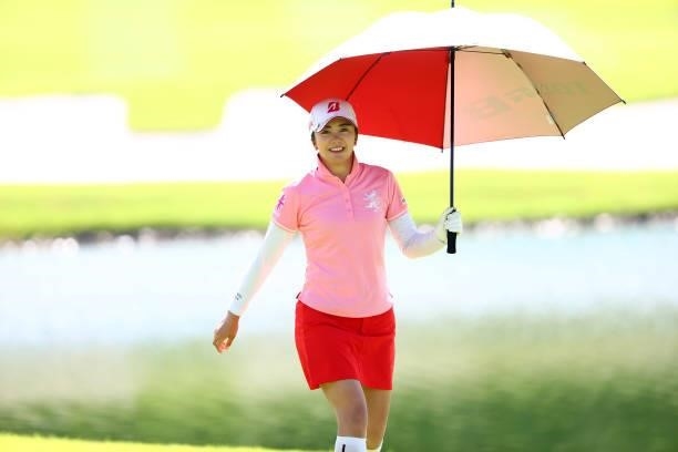 Kotone Hori of Japan is seen on the 18th hole during first round of the GMO Internet Ladies Samantha Thavasa Global Cup at Eagle Point Golf Club on...