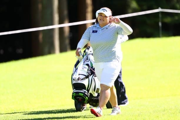 Maaya Suzuki of Japan celebrates the hole-in-one on the 9th hole during first round of the GMO Internet Ladies Samantha Thavasa Global Cup at Eagle...