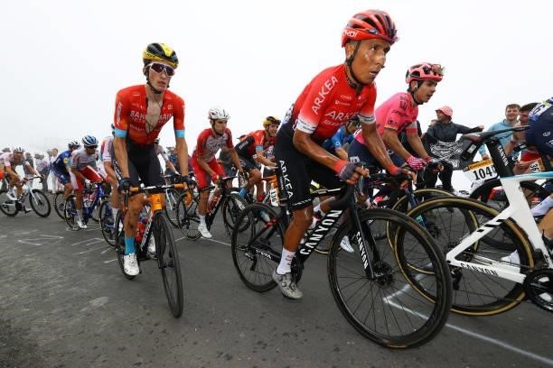 Pello Bilbao of Spain and Team Bahrain - Victorious, Nairo Quintana of Colombia and Team Arkéa Samsic & Stefan Bissegger of Switzerland and Team EF...