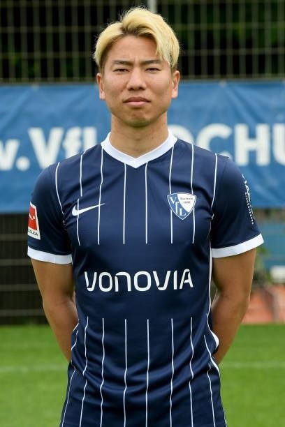 Takuma Asano of VfL Bochum poses during the team presentation at on July 16, 2021 in Bochum, Germany.