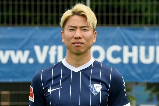 Takuma Asano of VfL Bochum poses during the team presentation at on July 16, 2021 in Bochum, Germany.