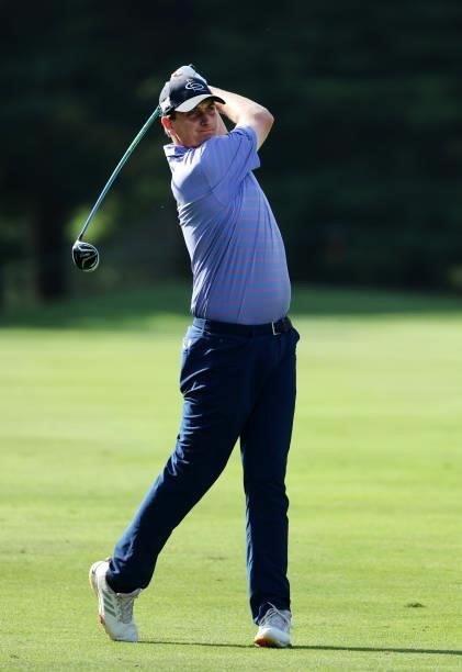 Henrik Norlander of Sweden plays his second shot on the 11th hole during the second round of the Barbasol Championship at Keene Trace Golf Club on...