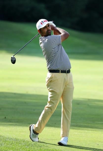 Anirban Lahiri of India plays his second shot on the 11th hole during the second round of the Barbasol Championship at Keene Trace Golf Club on July...