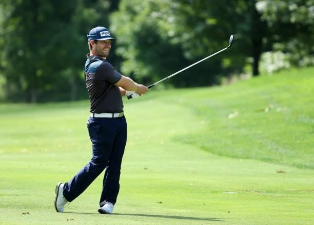David Lingmerth of Sweden plays his second shot on the11th hole during the second round of the Barbasol Championship at Keene Trace Golf Club on July...
