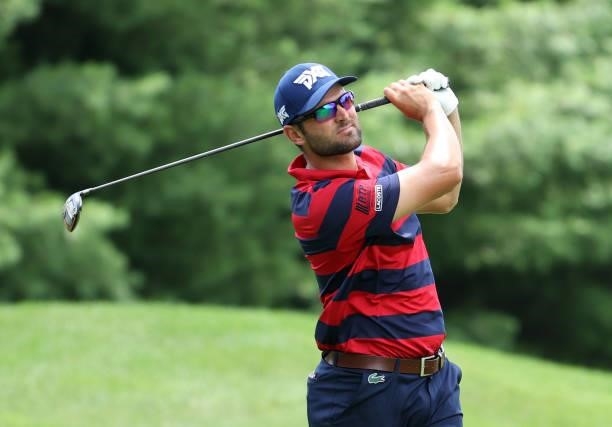 Paul Barjon plays his shot on the 11th hole during the second round of the Barbasol Championship at Keene Trace Golf Club on July 16, 2021 in...
