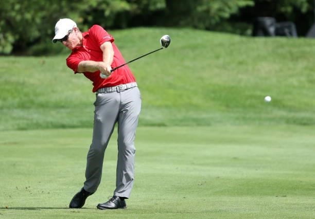 David Hearn of Canada plays his second shot on the 11th hole during the second round of the Barbasol Championship at Keene Trace Golf Club on July...
