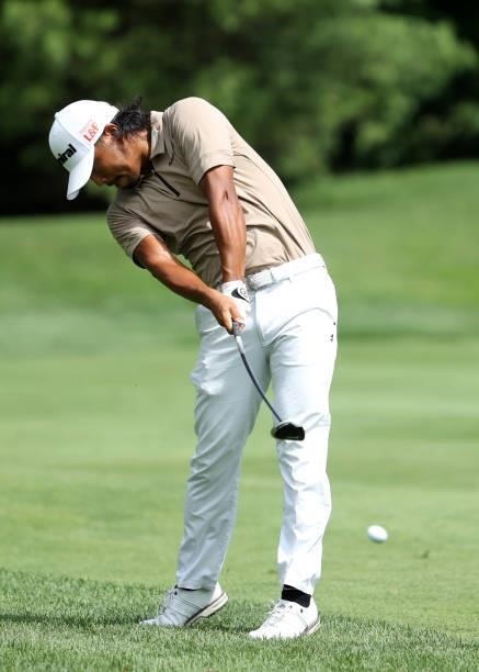 Satoshi Kodaira of Japan plays his second shot on the 11th hole during the second round of the Barbasol Championship at Keene Trace Golf Club on July...