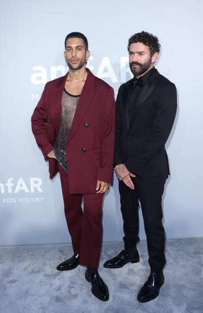 Mahmood and Alexandre Matiss attend the amfAR Cannes Gala 2021 at Villa Eilenroc on July 16, 2021 in Cap d'Antibes, France.