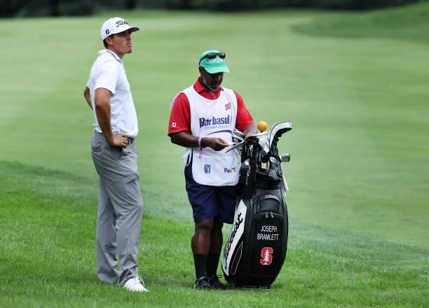 Joseph Bramlett prepares to play his second shot on the 11th hole during the second round of the Barbasol Championship at Keene Trace Golf Club on...