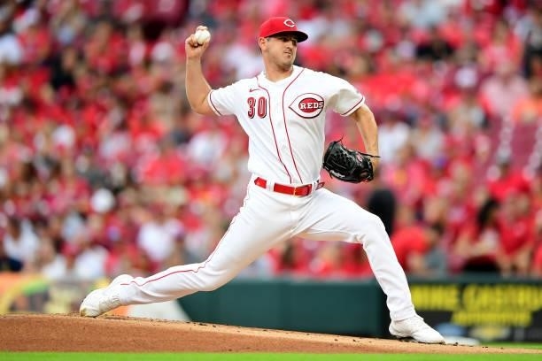Tyler Mahle of the Cincinnati Reds pitches in the first inning during their game against the Milwaukee Brewers at Great American Ball Park on July...