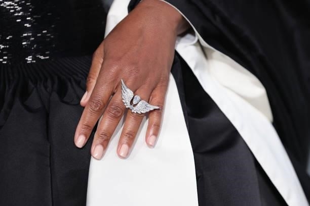 Regina King, ring detail, attends the amfAR Cannes Gala 2021 at Villa Eilenroc on July 16, 2021 in Cap d'Antibes, France.