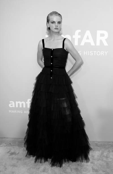 Evie Harris attends the amfAR Cannes Gala 2021 at Villa Eilenroc on July 16, 2021 in Cap d'Antibes, France.