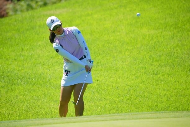 Yuri Yoshida of Japan chips onto the 14th green during the second round of the GMO Internet Ladies Samantha Thavasa Global Cup at Eagle Point Golf...