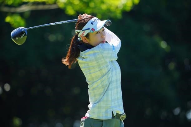 Sumika Nakasone of Japan hits her tee shot on the 15th hole during the second round of the GMO Internet Ladies Samantha Thavasa Global Cup at Eagle...