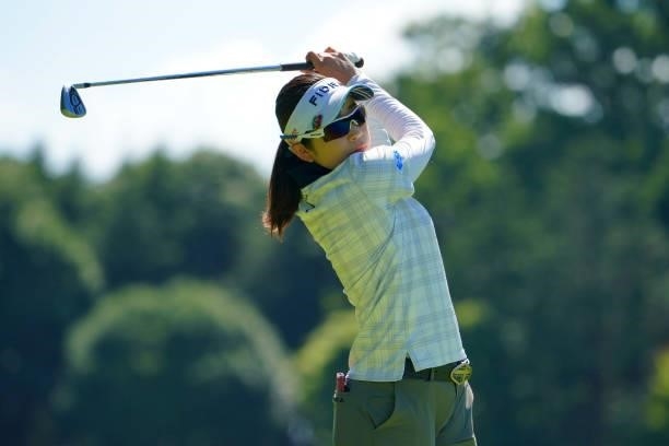 Sumika Nakasone of Japan hits her second shot on the 15th hole during the second round of the GMO Internet Ladies Samantha Thavasa Global Cup at...