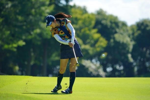 Kotone Hori of Japan hits her second shot on the 15th hole during the second round of the GMO Internet Ladies Samantha Thavasa Global Cup at Eagle...