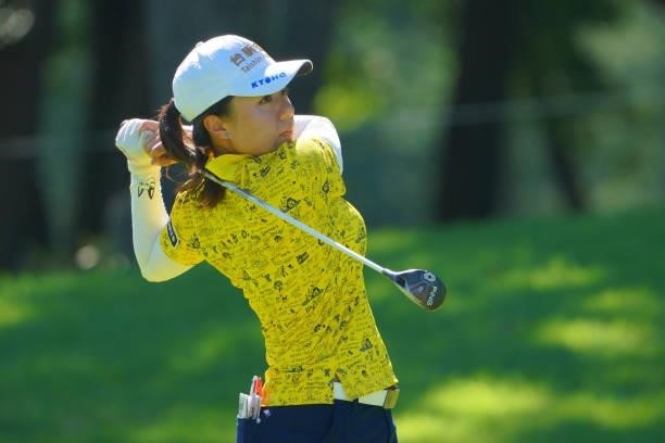Pei-Ying Tsai of Chinese Taipei hits hits her second shot on the 15th hole during the second round of the GMO Internet Ladies Samantha Thavasa Global...