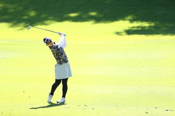 Asuka Ishikawa of Japan hits her third shot on the 15th hole during the second round of the GMO Internet Ladies Samantha Thavasa Global Cup at Eagle...