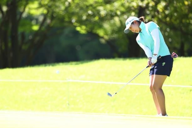 Maiko Wakabayashi of Japan chips onto the 15th green during the second round of the GMO Internet Ladies Samantha Thavasa Global Cup at Eagle Point...