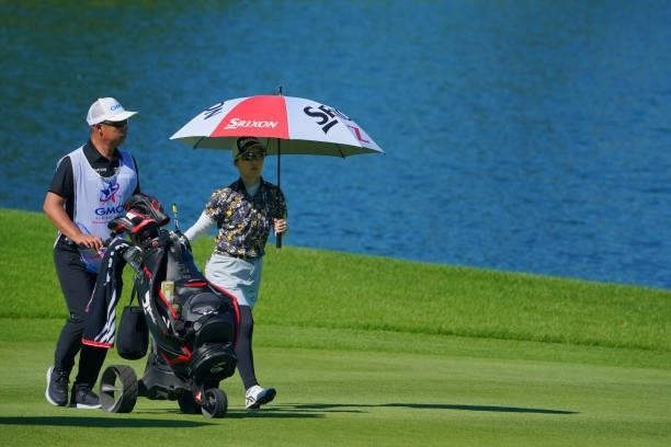 Asuka Ishikawa of Japan walks on the 17th fairway during the second round of the GMO Internet Ladies Samantha Thavasa Global Cup at Eagle Point Golf...