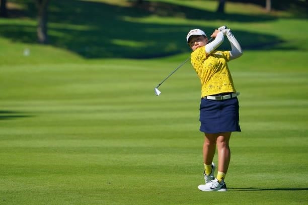 Pei-Ying Tsai of Chinese Taipei hits hits her second shot on the 17th hole during the second round of the GMO Internet Ladies Samantha Thavasa Global...